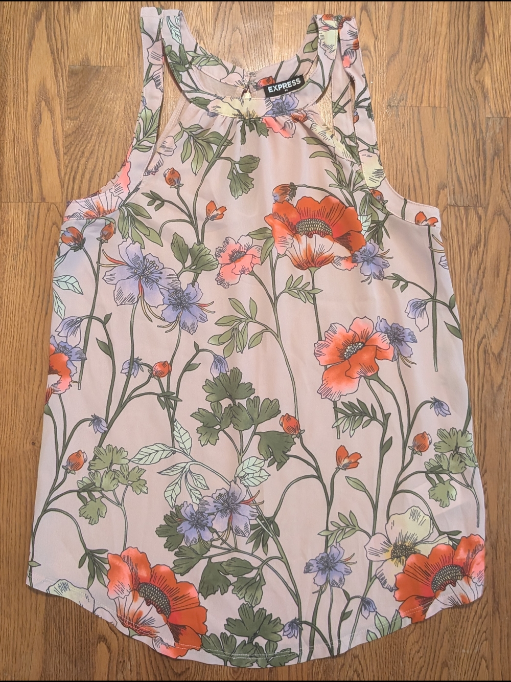 Express Light Pink Floral Patterned Tank Top